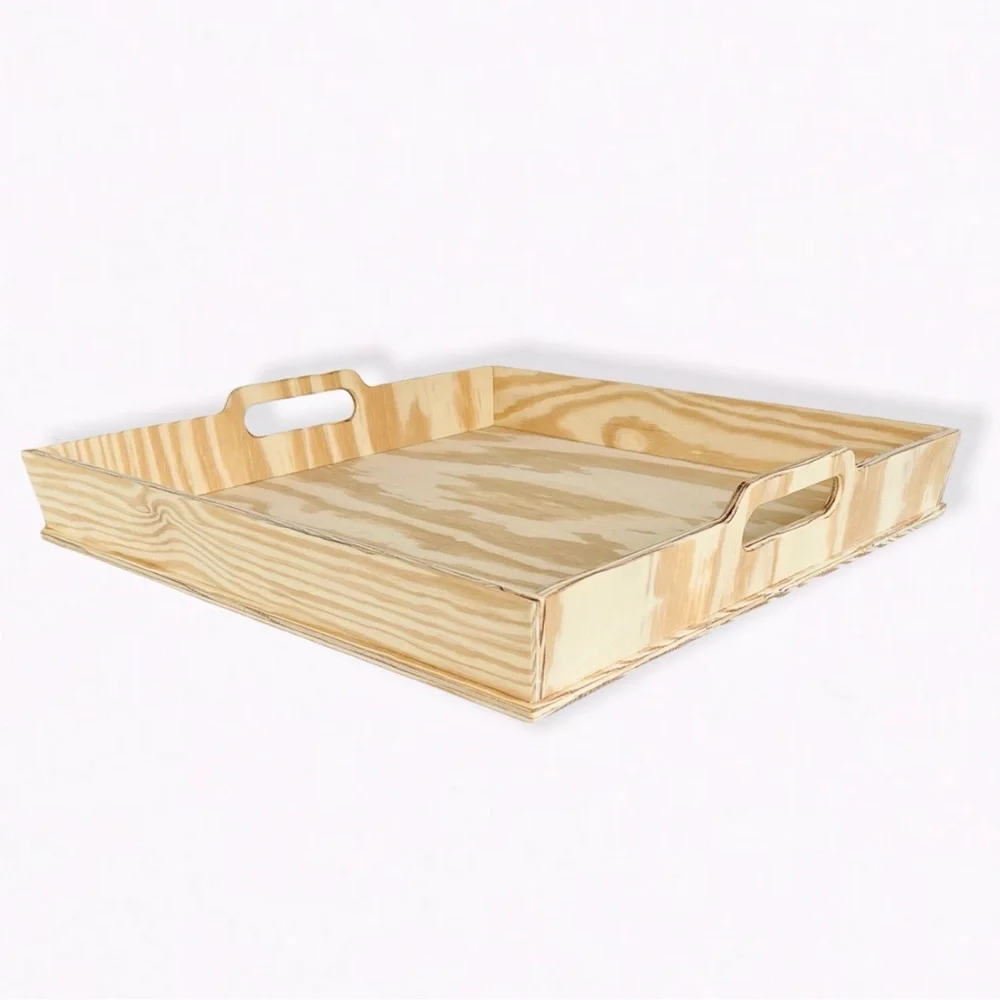 DIY Handmade Tray Pinewood Unfinished Handles Rectangular Rustic - Picture 9 of 14